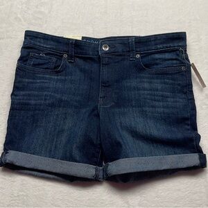 Sonoma Life & Style Denim Boyfriend Shorts Mid Rise Dark Wash Rolled Sz 8 New